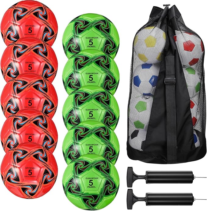 Libima 13 Pcs Soccer Ball Bulk 10 Pcs Official Soccer Ball with 2 Pump and Carry Bag Indoor Outdoor Training Game Sport Gift for Youth Adult Back to School