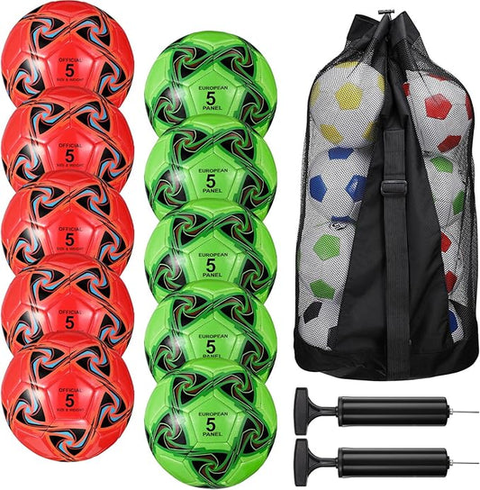 Libima 13 Pcs Soccer Ball Bulk 10 Pcs Official Soccer Ball with 2 Pump and Carry Bag Indoor Outdoor Training Game Sport Gift for Youth Adult Back to School
