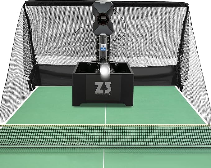 Professional Table Tennis Robot Machine, Ping Pong Ball Machine with Net, Automatic Table Tennis Ball Machine with Catch Net, Multiple Serving Modes, Adjustable Speed, Remote Control, 100 Abs Balls