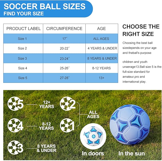 STEEFAN Soccer Ball Size 3/4/5 for Kids Outdoor Play,Color Change Soccer Stuff with Carry Net,Official Size Ball,Needles and Air Pump,Gift Idea for Kid Teen Boy Girl Junior and Men Women