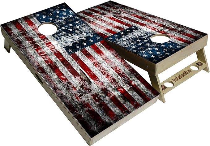American Flag Series - Premium Cornhole Boards w Cupholders and a Handle - Includes 2 Regulation 4' x 2' Cornhole Boards w Premium Birch Plywood and 8 Cornhole Bags