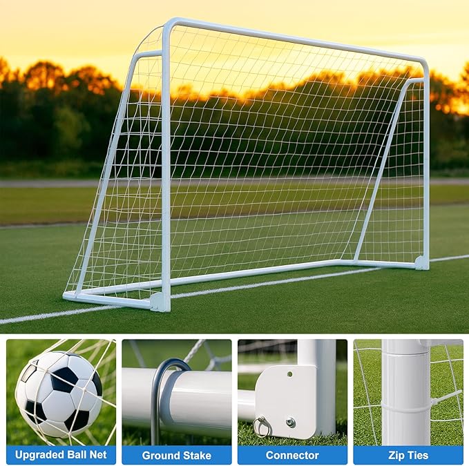 MOPHOTO 6x4/8x6/10x6.5/12x6/16x7ft Soccer Goals for Backyard, Foldable Steel Soccer Goal with 6 Cones, Weatherproof Soccer Goal for Teens/Adults Practice Training