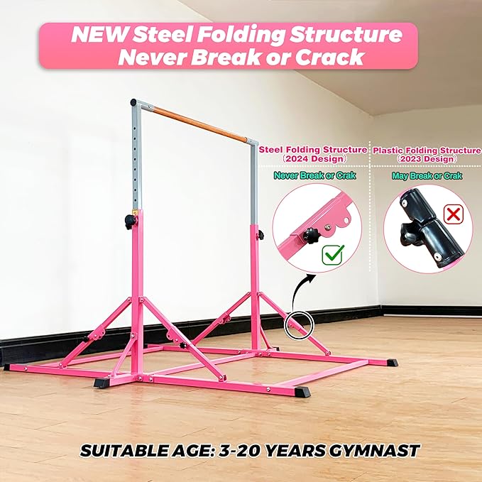 MARFULA Gymnastic Bar for Kid and Teenage Ages 3-25, 5 FT / 8 FT Base Length, 4 FT Width 5 FT Height, Gymnastic Kip Bar Horizontal Bar for Gymnast, Gymnastic Training Equipment for Home and Club Use