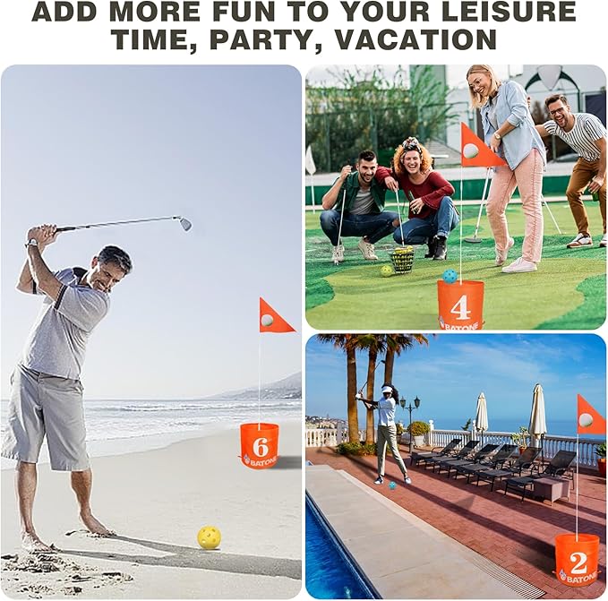 Golf Game W/Bucket - Backyard Golf Game for Family, Adults and Kids - Portable 6 Hole Golf Course Play Outdoor, Lawn, Park, Beach, Yard