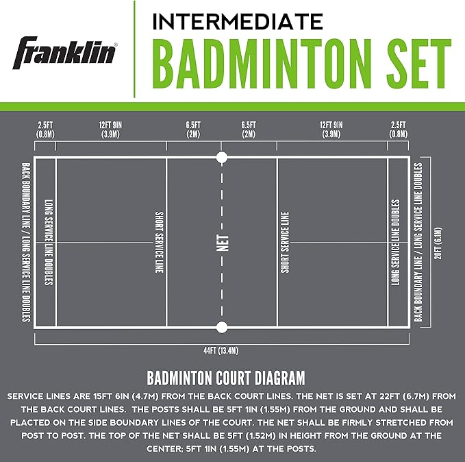 Franklin Sports Badminton Set - Portable Badminton Set - Adult and Kids Badminton Net - Perfect Backyard/Lawn Game - Includes 4 Badminton Racquets - Intermediate