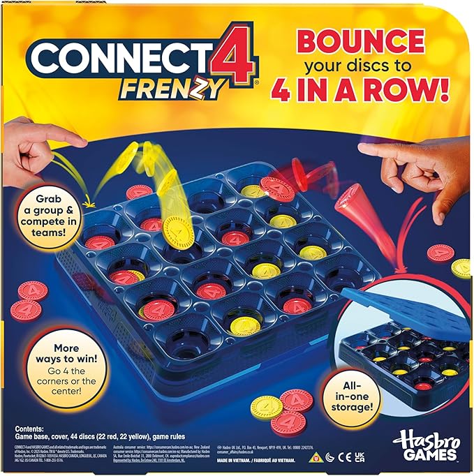 Connect 4 Frenzy Game | Bounce Discs 4 The Win | Family Party Games for Kids, Teens, and Adults | Ages 8+ | 2 to 6 Players | 10 Mins. | Portable Games