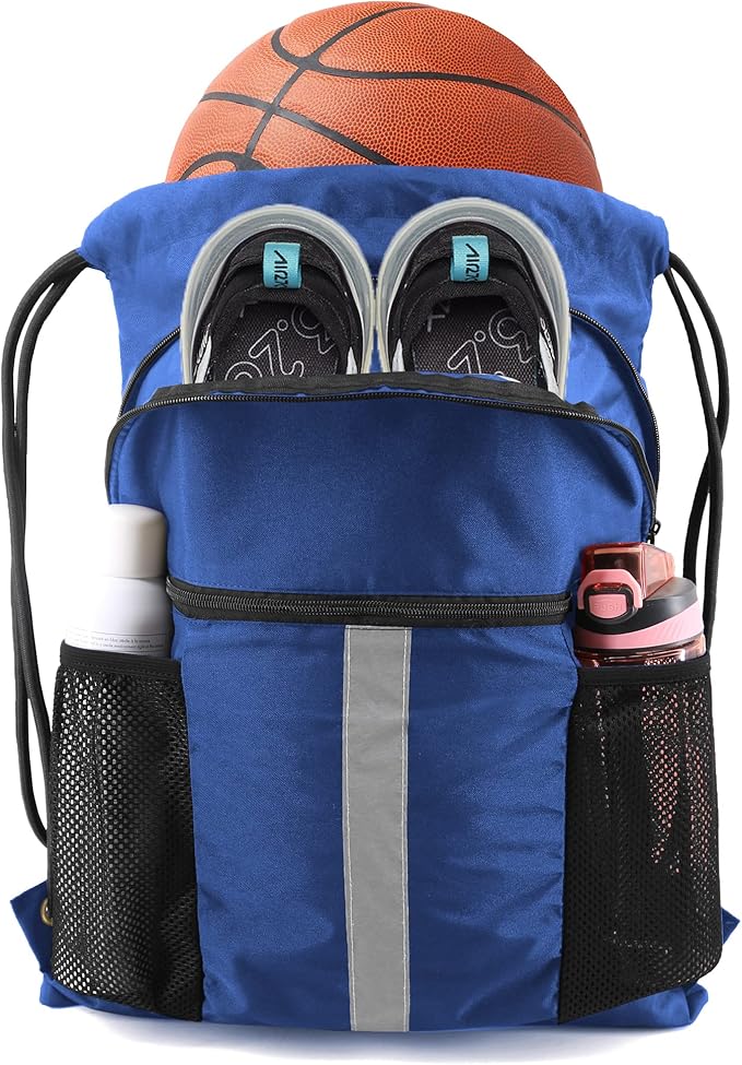 BeeGreen Drawstring Backpack Bag with Shoe Compartment, X-Large Black Gym Sports String Cinch Backpack