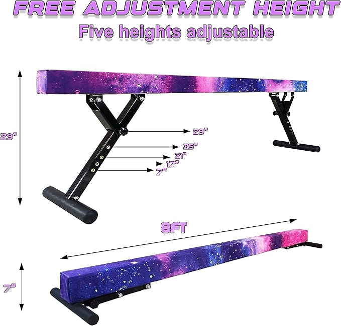 Adjustable Balance Beam Gymnastics Beam 8 FT Adjustable Height Beams for Kids, High and Low Floor Beams,Gymnastics Equipment for Kids Adults Training at Home and Gym Center