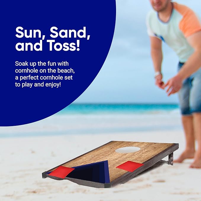 Portable Cornhole Board Set 24"x15", Foldable Wooden Travel Size Corn Hole Game Sets, Incl 2 Boards 8 Canvas Bean Bags, Indoor & Outdoor Lawn Toss Games Activity, for Kids Teens & Adults