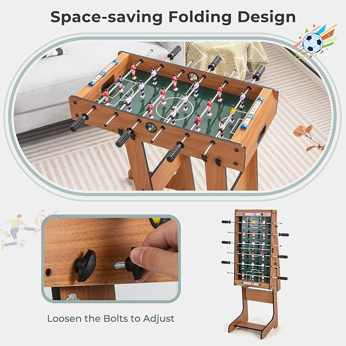 Giantex 27in Folding Foosball Table with 2 Mini Footballs, Score Keepers - ASTM Certified for Indoor Recreation, Great for Family Game Nights and Parties