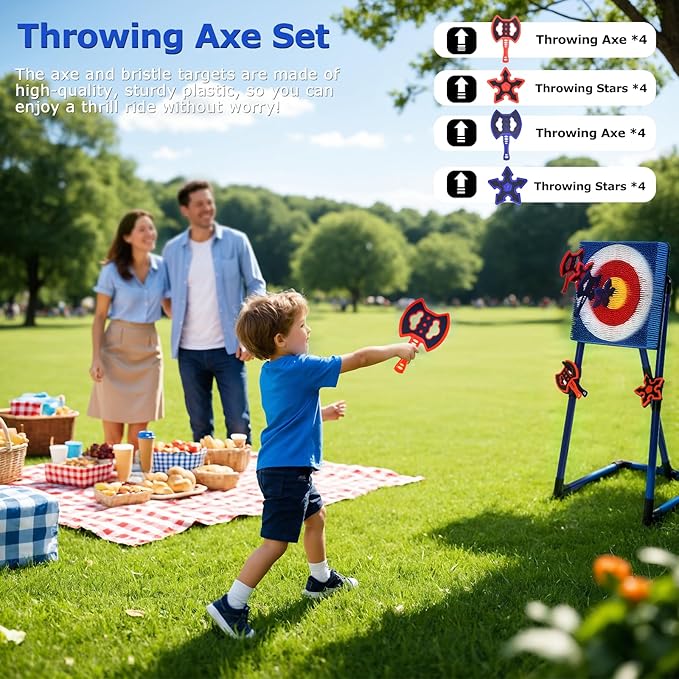 ZoLLa Axe Throwing Game for Backyard-with 4 Plastic Axes & 4 Throwing Stars,Outdoor Games for Kids and Family,Yard Games