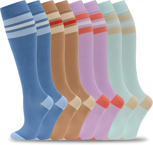 fenglaoda 8 Pairs Compression Socks for Men & Women 20-30 mmHg Knee High Nurse Pregnant Running Medical and Travel Athletic