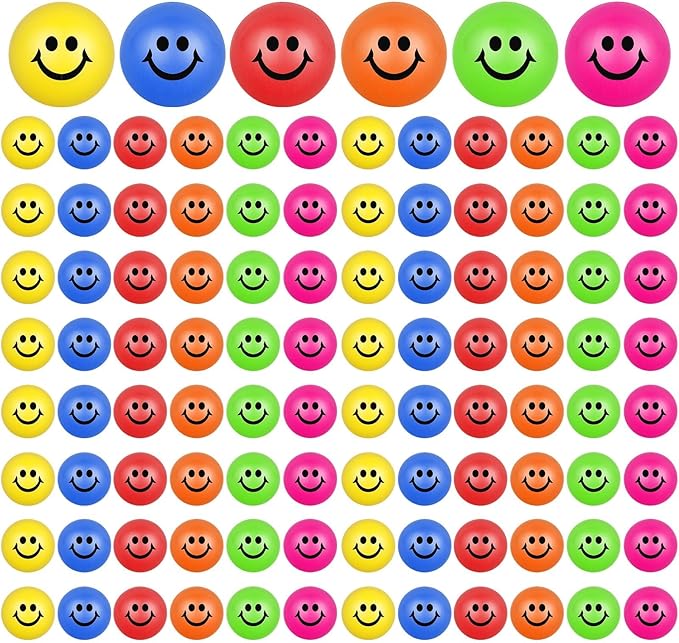 60 Pack Smile Face Stress Balls Bulk 2.5 Inch Funny Face Stress Relief Balls Colorful Mini Squeeze Balls Foam Smile Face Toys for Finger Exercise, School Prizes, Party Bag Fillers