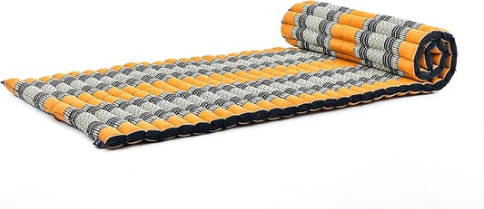 Leewadee - Foldable Floor Mattress - Japanese Roll Up Futon -Trifold Tatami Mat- Guest Floor Bed - Camping Mattress - Thai Massage Mat, Kapok Filled, 75 x 28 inches, Black Orange