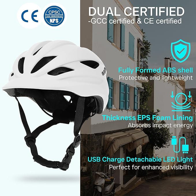 Bike Helmet Adult Urban:Bicycle Helmet for Men Women with USB Charge Detachable Taillight Helmets for Commuter Cycling Scooters