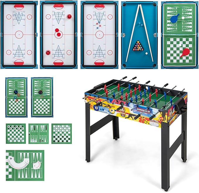 Goplus 12-in-1 Multi Game Table, Combo Game Table w/Foosball, Billiard, Table Tennis, Air Hockey, Bowling, Shuffleboard, Checkers, Chess, Backgammon, Kids Adults Combination Game Set for Home Arcade