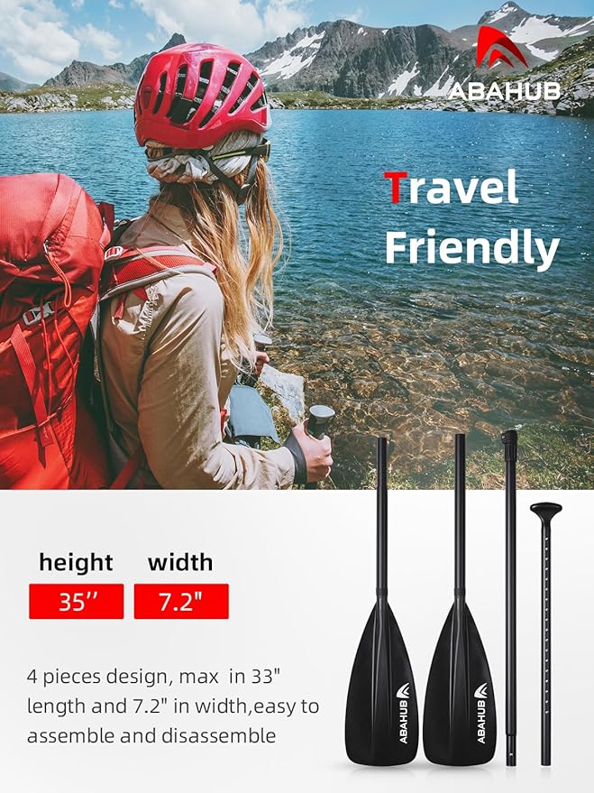 Abahub SUP Paddle - 3 Piece Adjustable Paddles - Lightweight Stand-up Paddle Oars for Paddleboard, Adjustable Aluminum Alloy Shaft 68" - 84", Black/Blue/Green/Orange/Red/Yellow Plastic Nylon Blade