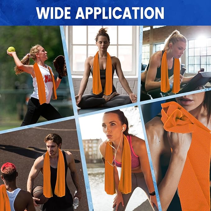 Hosuly 150 Pack Cooling Towels Bulk 40 x 12 Inch Large Chilly Breathable Sweat Sports Cold Towels Sublimation Microfiber Ice Neck Rags for Hot Weather Workout Baseball Softball Gym Team Gift (Orange)