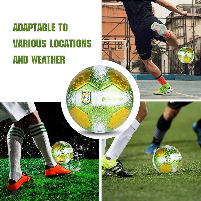Size 4 Soccer Balls, Laser Leather Soccer Ball for Sport Training & Match Play - Vibrant Soccer Balls Gift Set with Pump for Kids and Youth