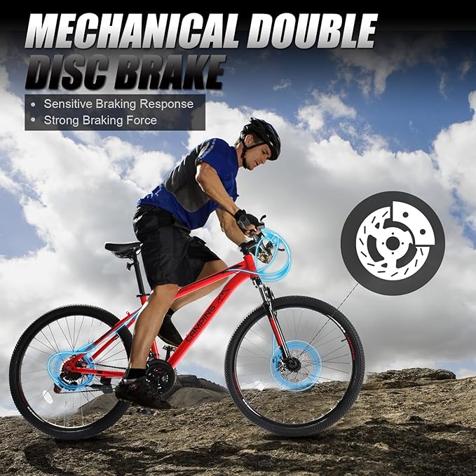26/27.5" Mountain Bike 21 Speed Bikes for Adults, Men & Women Mountain Bike with High Carbon Steel Frame, All-Terrain Tires, Double Disc Brake and Suspension Fork