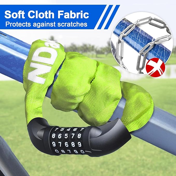 NDakter Bike Chain Lock, 5 Digit Combination Heavy Duty Anti Theft Bicycle Chain Lock,2.62/3.2/4.27/5/6Ft Long Security Resettable Bike Locks for Bike, Bicycle, Scooter, Door, Gate, Fence-4/6mm Thick