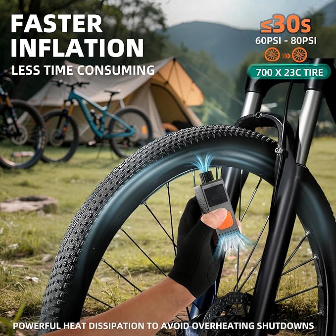 YITAMOTOR Mini Electric Bike Pump with Gauge Max 150PSI, Bike Tire Pump Portable, Rechargeable Bicycle Air Pump Auto Stop with Presta and Schrader Valve for MTB Road Bike Mountain Bike and Balls
