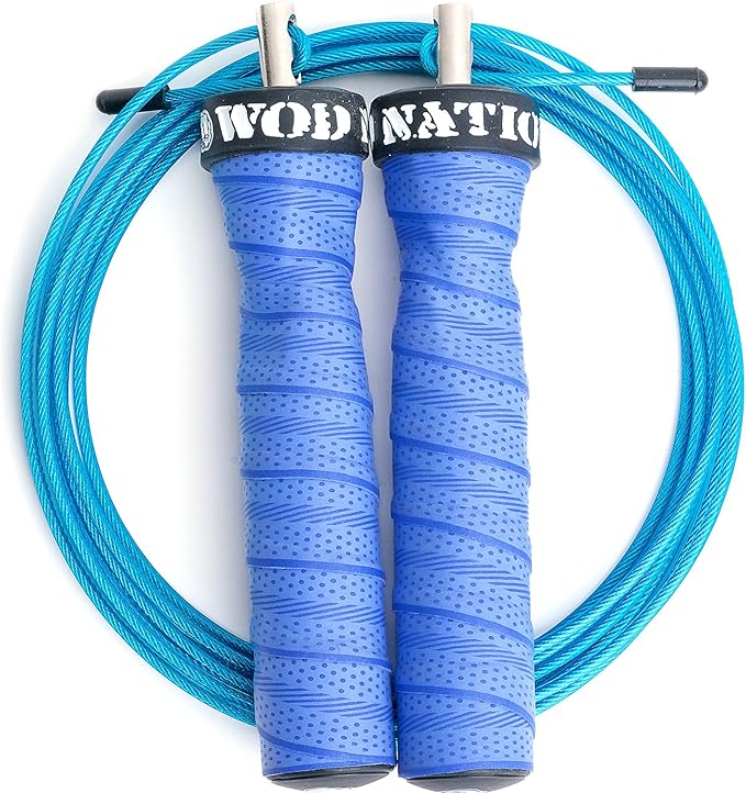 WOD Nation Attack Speed Jump Rope : Adjustable Jumping Ropes : Unique Two Cable Skipping Workout System : One Thick and One Light 11 Foot Cable : Perfect for Double Unders : Men and Women