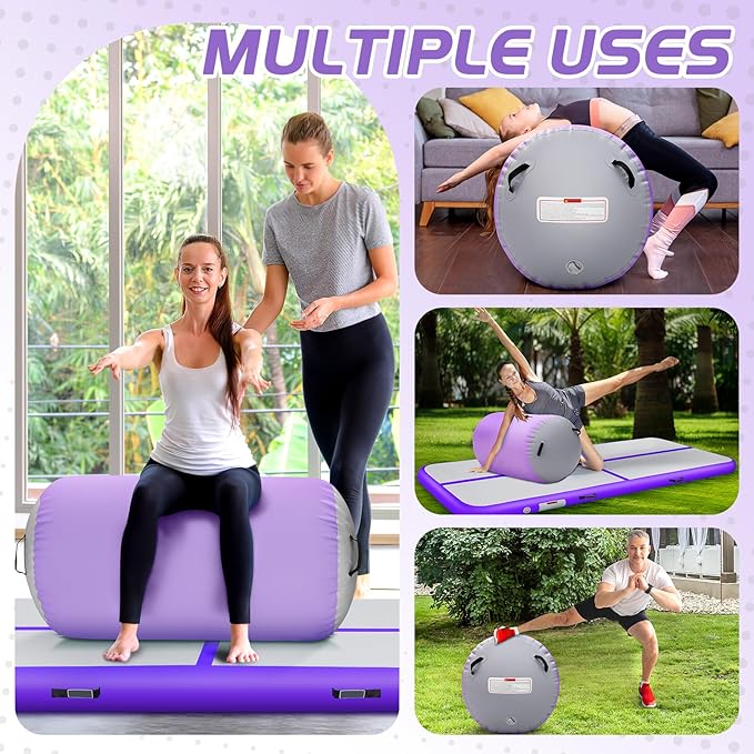 Inflatable Gymnastics Air Roller Set, Tumble Rolling Air Roller Gymnastics Barrel with Electric Pump for Kids Adults Home Outdoor Gymnastic Training Cheerleading Yoga