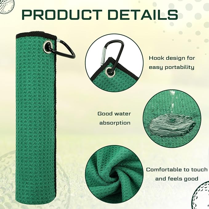 Batiyeer Golf Towels Bulk for Bags 16'' x 16'' Microfiber Waffle Pattern Golf Towel with Clipfor Mini Tournament, Club, Yoga, Fitness