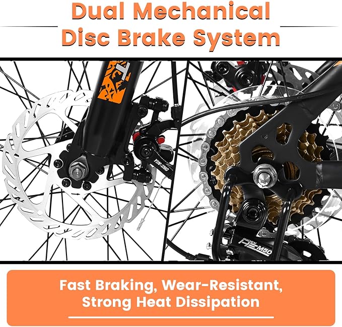 24/26 Inch Mountain Bike, 21 Speed Mountain Bicycle with High Carbon Steel Frame, Dual Disc Brakes and Front Suspension, MTB Bike for Adult Teenagers Boys Girls