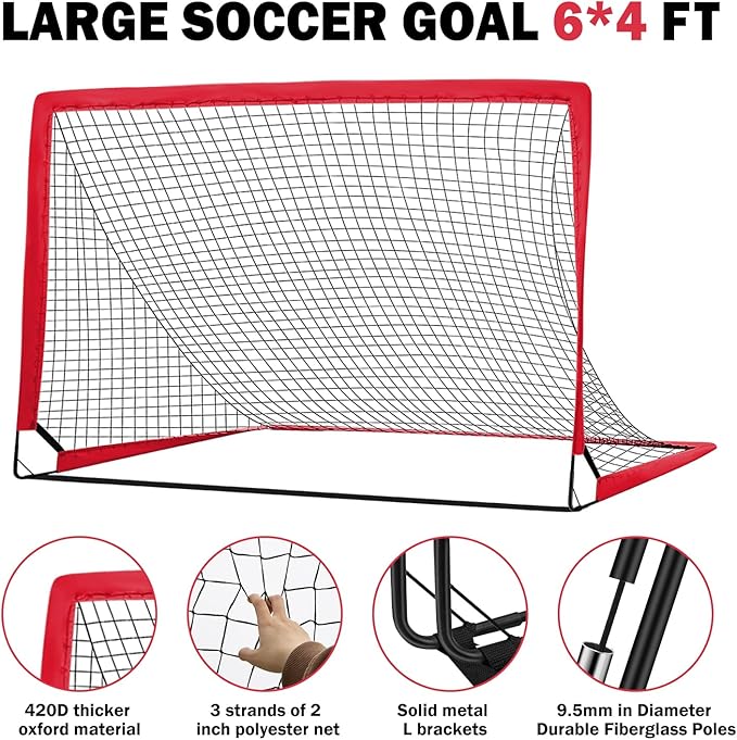 6x4 FT Kids Soccer Goals for Backyard - 2 Pack Soccer Nets, Portable Pop Up Goal Set with Training Mat, Cones, Target & Ball - Soccer Training Equipment Gift for Boys/Girls Ages 3-12