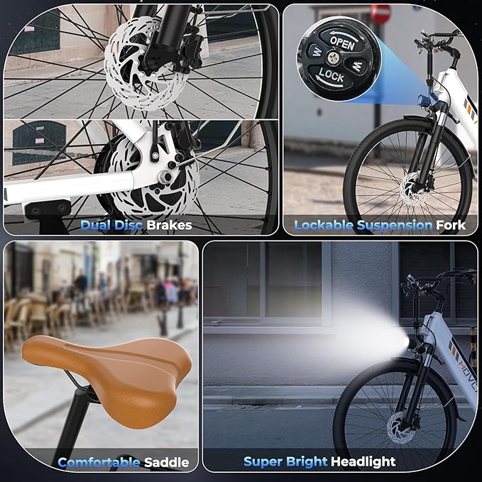 V80 Electric Bike, 1000W Motor 28MPH Ebike, 48V 13Ah Removeable Battery, 26'' City Cruiser Adult Electric Bicycles up to 70 Miles