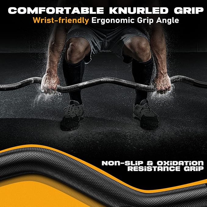 47" EZ Curl Bar Weight Lifting Bar, for Hip Thrusts/Squats/Lunges, 1" Weight Plates Curling Bar for Gym and Home, with Star Collars