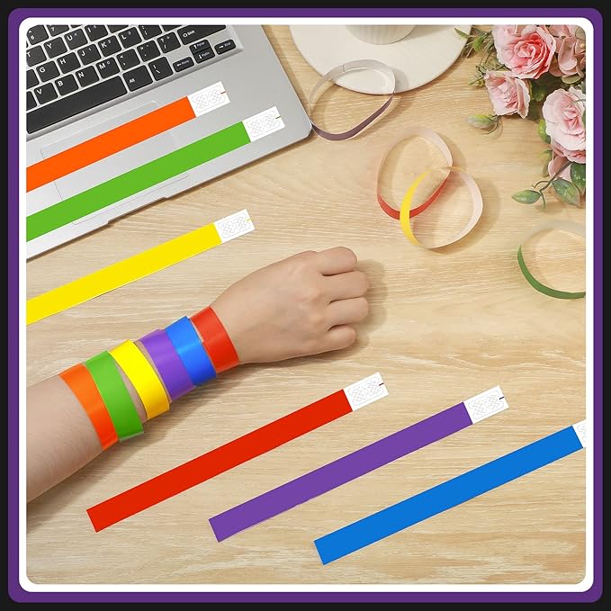 TaoBary 3000 Counts Wristbands for Events Paper Wrist Bands Waterproof Paper Bracelets Neon Colored Hand Bands Adhesive VIP Armbands for Party Concerts
