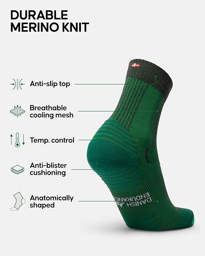 DANISH ENDURANCE Light Hiking Socks, Merino Wool Socks, Anti Blister, Sweat Wicking, Breathable, Men & Women, 3 or 5-Pack