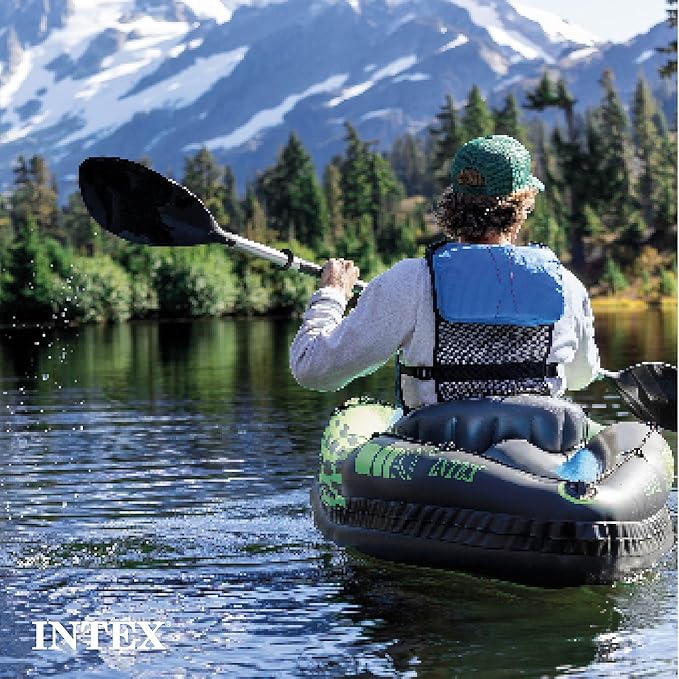 INTEX Challenger Inflatable Kayak Series: Includes Deluxe 86in Kayak Paddles and High-Output Pump – SuperStrong PVC – Adjustable Seat with Backrest – Removable Skeg – Cargo Storage Net