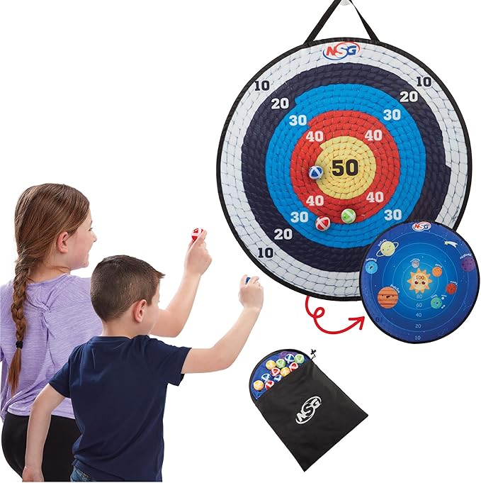 NSG Target Toss Large Dart Board for Kids 30in Giant Kids Dart Board Double Sided Game Set for Indoor and Outdoor Fun with 12 Sticky Balls and Carry Bag