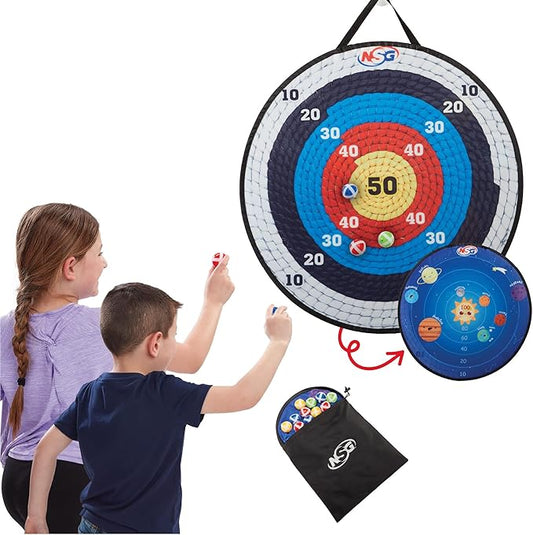 NSG Target Toss Large Dart Board for Kids 30in Giant Kids Dart Board Double Sided Game Set for Indoor and Outdoor Fun with 12 Sticky Balls and Carry Bag