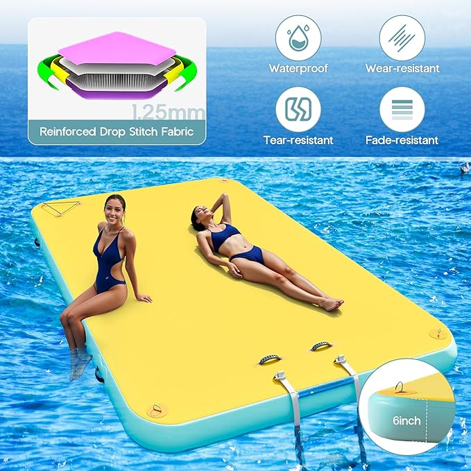 Specraft Inflatable Floating Dock, Non-Slip Air Dock Platform loating Island Raft with Rope Ladder for Pool Lake Beach Ocean
