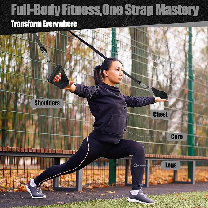 Home Suspension Training Kit with Suspension Trainer, Straps & Bands – Adjustable Full-Body Workout System for Home Gym, Yoga, Pilates, Travel | Compact Design