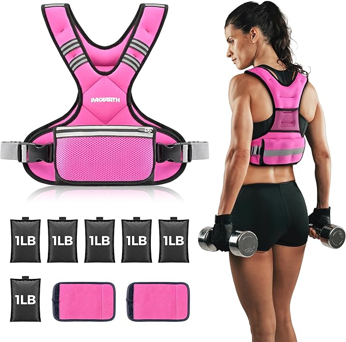 PACEARTH Adjustable Weight Vest 4-10lbs / 11-20lbs / 20-32lbs X-Shape Weighted Vest for Women and Men, Home Workout Ironsand Vest with Zipper Pouch and 6 Weight Packs, Available in Pink, Gray, Black