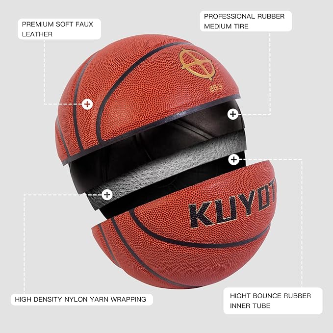 KUYOTQ Kids Toddler Youth Adult Size 3/4/5/6/7 Basketball 22/25.5/27.5/28.5/29.5" Thickened Rubber or Faux Leather Basketball for Boys Girls (Deflated)