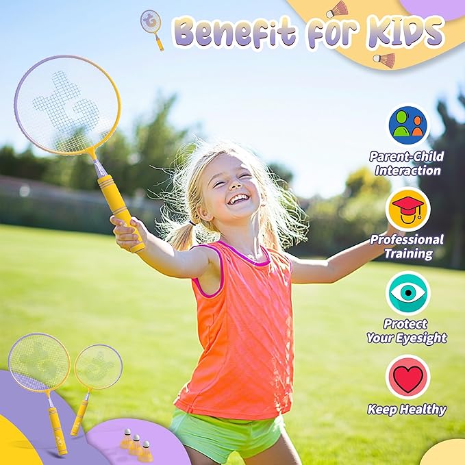 JOY SPOT! Kids Badminton Rackets Set with Soft Grip, Oversize & Lightweight Shuttlecocks Racquet with Carry Bag for Children Youth, 2 Player Sport Game for Indoor Outdoor Backyard