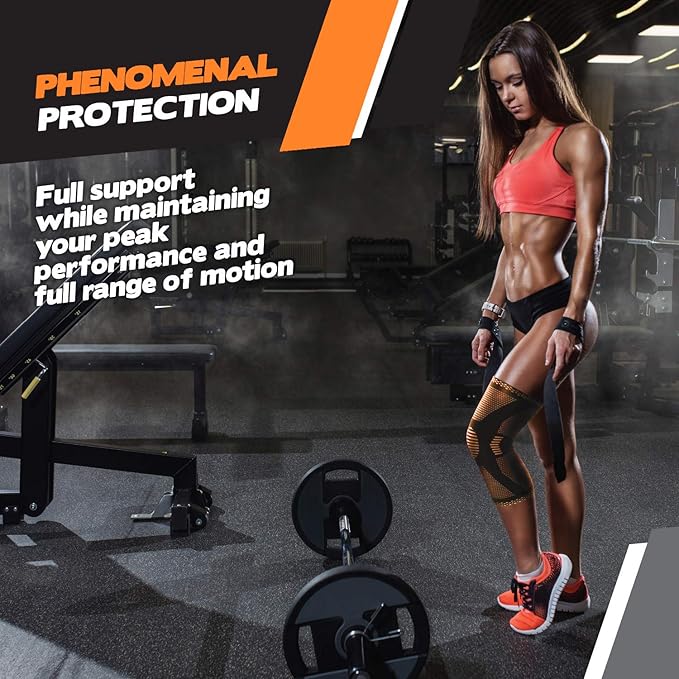 POWERLIX Leg Sleeve - Best Knee Brace for Leg Pain for Men & Women Knee Support for Running, Basketball, Weightlifting, Gym, Workout, Sports Please Check Sizing Chart (Orange, Large)