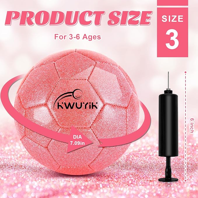 Size 3 4 5 Glitter Pink Gold Purple Soccer Ball Set with Pump Youth Soccer Ball for Kids Aged 4-6 6-8 8-12 Toddler Soccer Ball Soft Training Ball Practice for Teens Children Adults Boys Girls