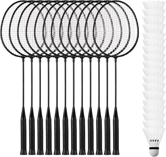 Wettarn 12 Pcs Badminton Rackets Bulk with 18 Nylon Badmintons, Shuttle Set for Adults Teenagers Youth Beginners Advanced Player Backyard Gym Beach Outdoor
