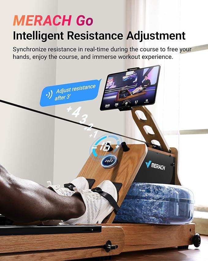 MERACH Water Rowing Machines for Home, Foldable Row Machine with 400LBS Weight Capacity, Dedicated Monitor and Comfortable Seat, Free MERACH App for Immersive Water Rower