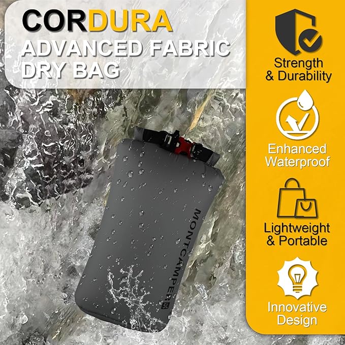 CORDURA Waterproof Dry Bag-Upgraded Tear-Resistant Roll Top Sack with Survival Whistle -Ultra-Light&Portable-Designed for High-Intensity Adventures-Keeps Gear Dry&Secure (5L/Grey)