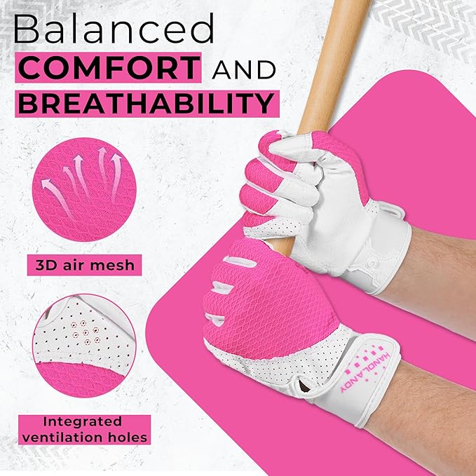 HANDLANDY Baseball Batting Gloves for Adult Youth, Grip Breathable Softball Batting Gloves Fit Men Kids Boys Girls