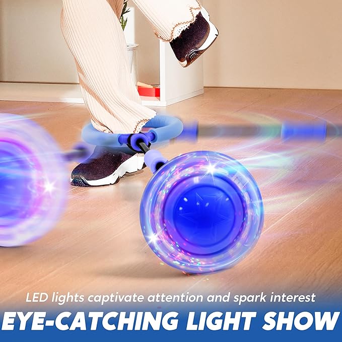JOYIN Blue Ankle Skip Ball with Flashing Lights, Toy for Kids Indoor & Outdoor, Flashing Swing Ball Foldable Sports Toy, Birthday Gifts for Kids 3 4 5 +